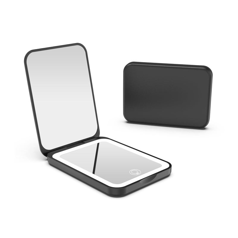 Kintion 2025 Pocket Mirror  1X/3X Magnification LED Compact Travel Makeup Mirror for Purse with 3 Color Lighting  Rechargeable and Dimmable  Portable Lighted Mirror for Women Gifts  Black - Image 1